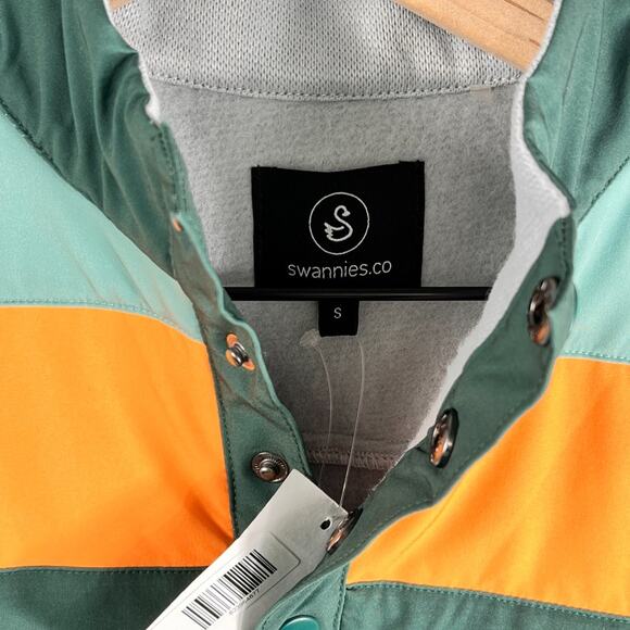 Swannies NWT Retro FOXX Fleece Pullover Men's Small Golf Sweater Snaps Gray Teal - Picture 3 of 8